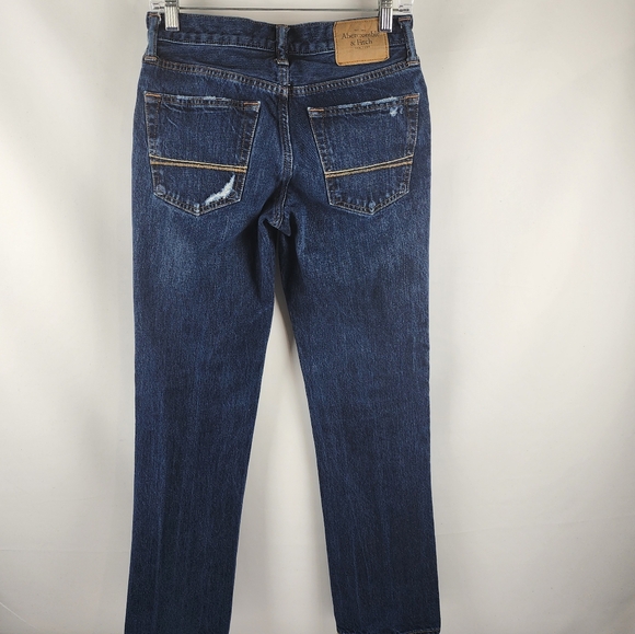 Abercrombie & Fitch Jeans Men 28x30 Slim Straight Button Fly Distress Dark Denim - Picture 10 of 13